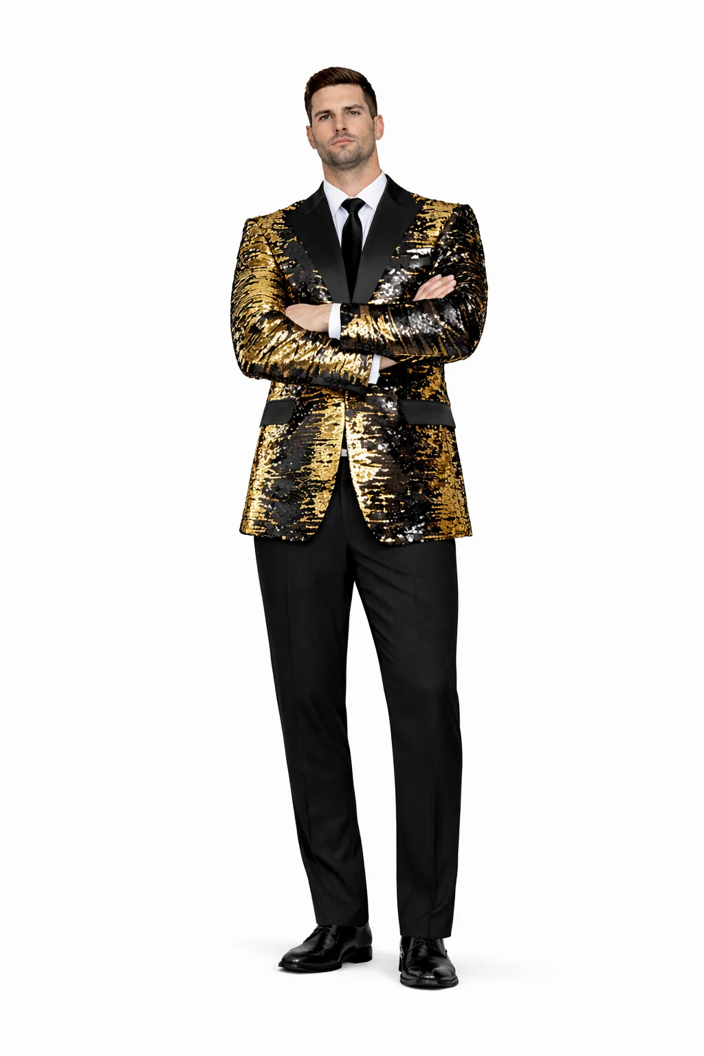 Men’s Mardi Gras Sport Coat in Black and Gold - Image 5