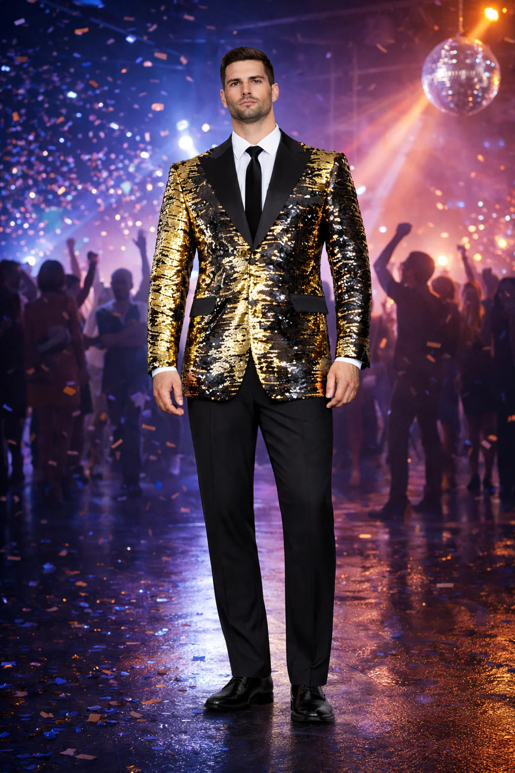 Men’s Mardi Gras Sport Coat in Black and Gold - Image 7