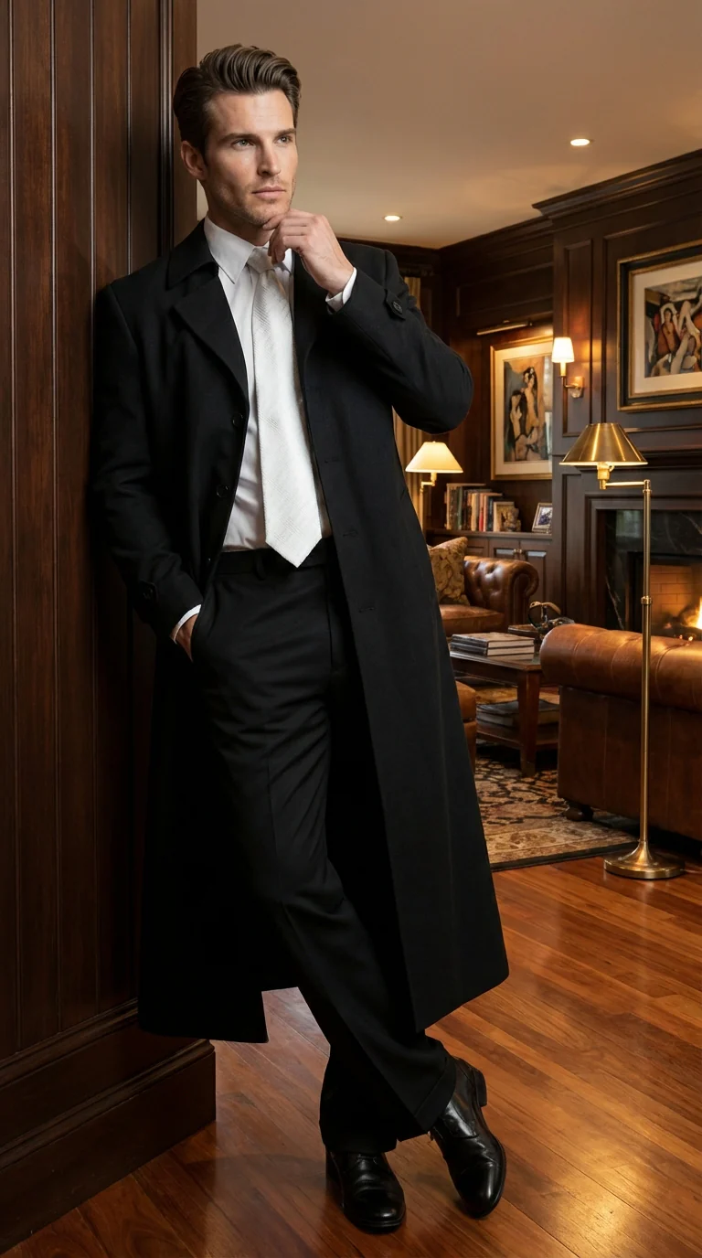 Men's Maxi Black Full Length Zoot Suit – Vintage Gangster Style Long Coat Formal Suit - Image 10