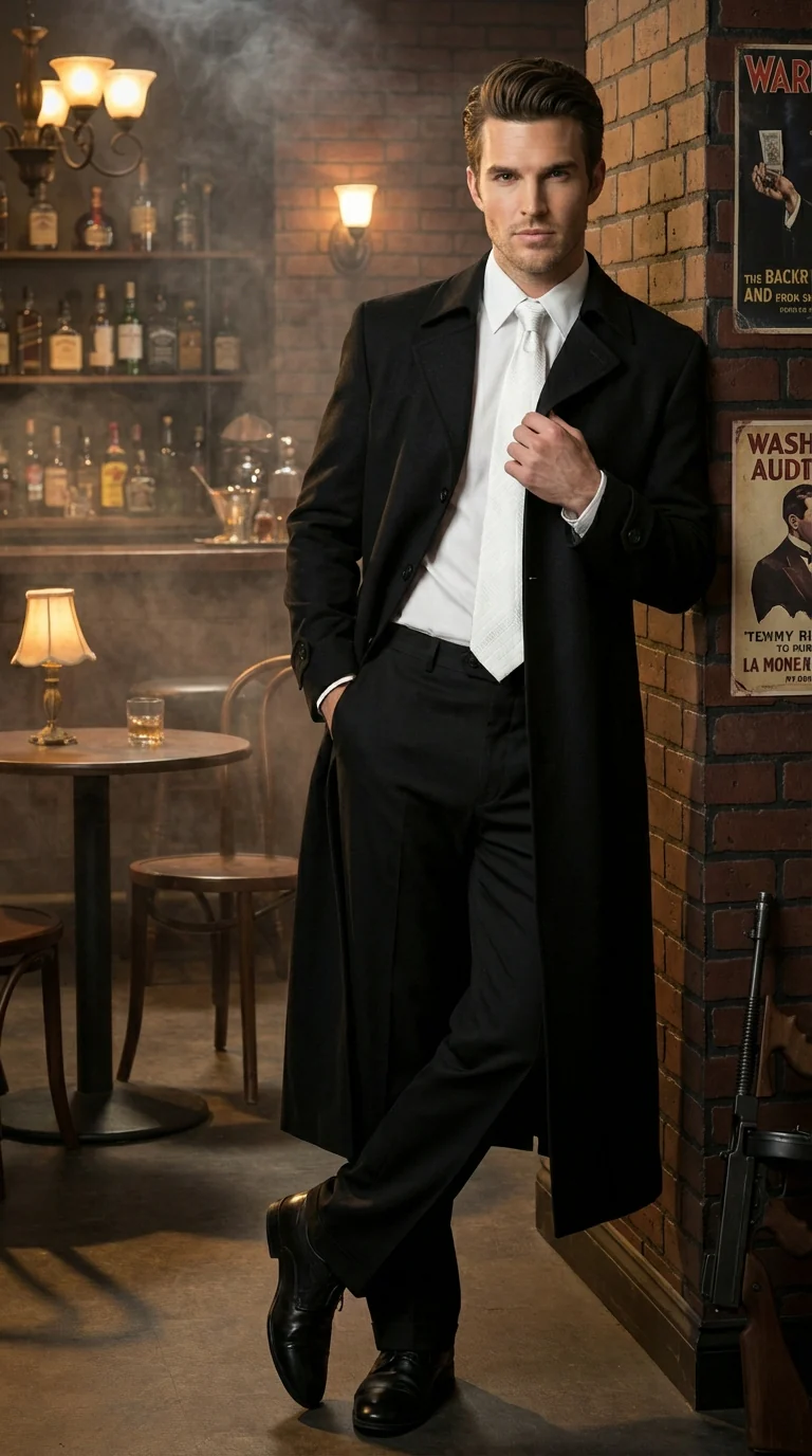 Men's Maxi Black Full Length Zoot Suit – Vintage Gangster Style Long Coat Formal Suit - Image 13