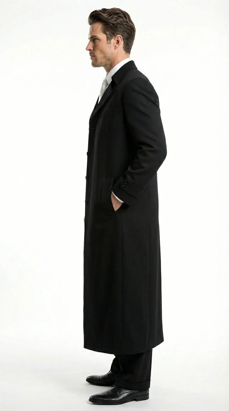 Men's Maxi Black Full Length Zoot Suit – Vintage Gangster Style Long Coat Formal Suit - Image 15