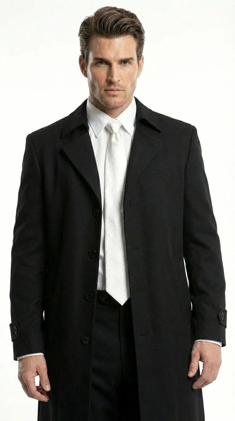 Men's Maxi Black Full Length Zoot Suit – Vintage Gangster Style Long Coat Formal Suit - Image 4