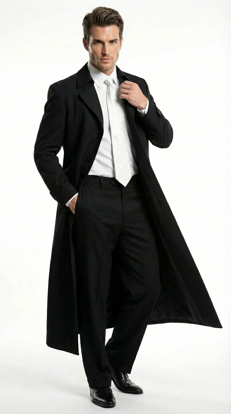 Men's Maxi Black Full Length Zoot Suit – Vintage Gangster Style Long Coat Formal Suit - Image 6