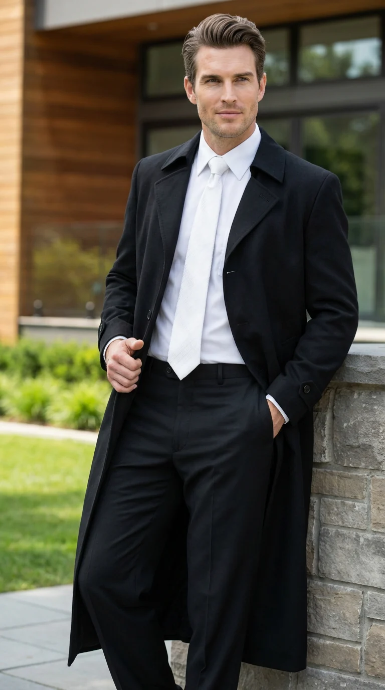 Men's Maxi Black Full Length Zoot Suit – Vintage Gangster Style Long Coat Formal Suit - Image 9