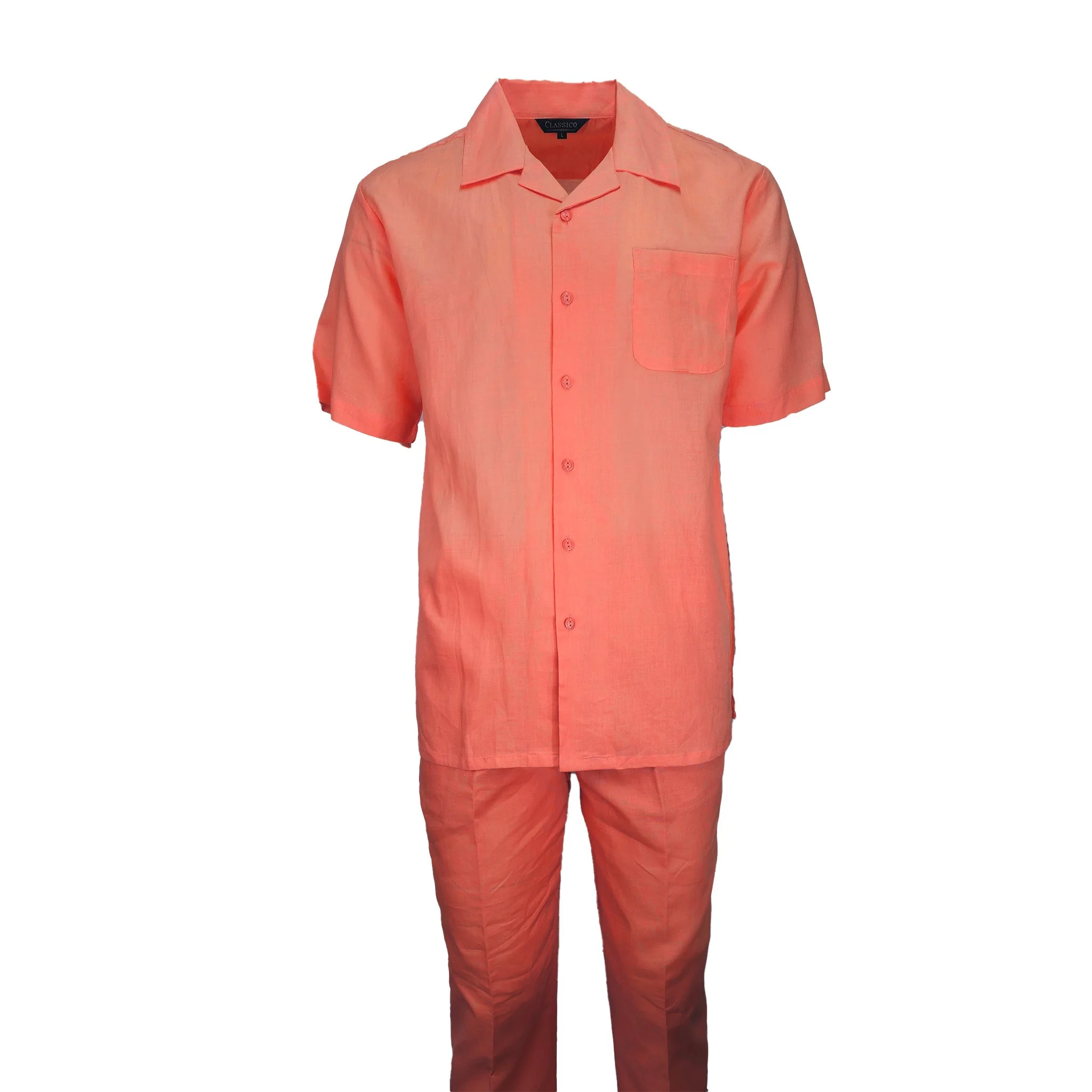 Mens Melon Linen Shirt and Pants Casual Outfit Set - Image 2