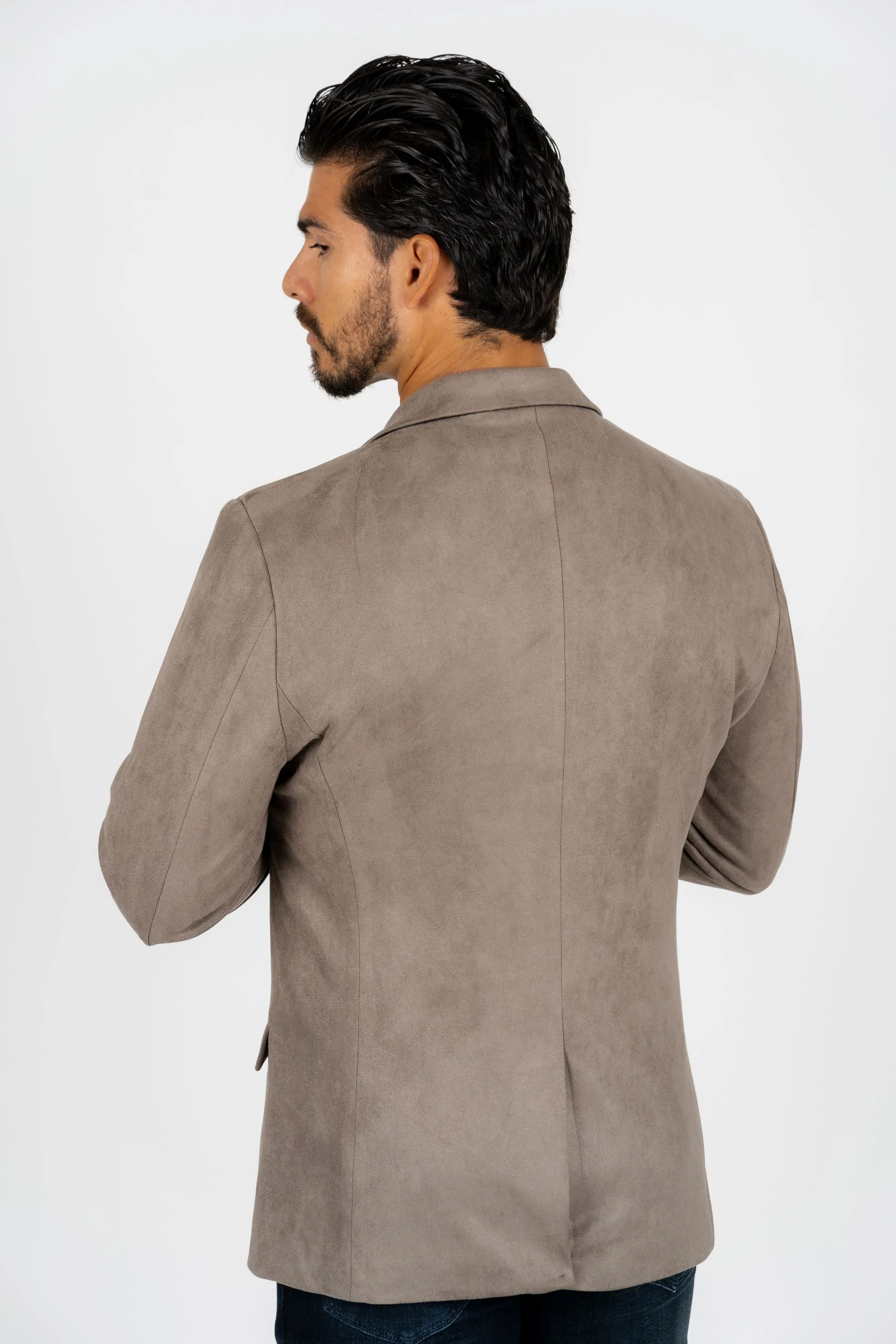 Men’s Mink Faux Suede Blazer with Double-Breasted Buttons - Image 4