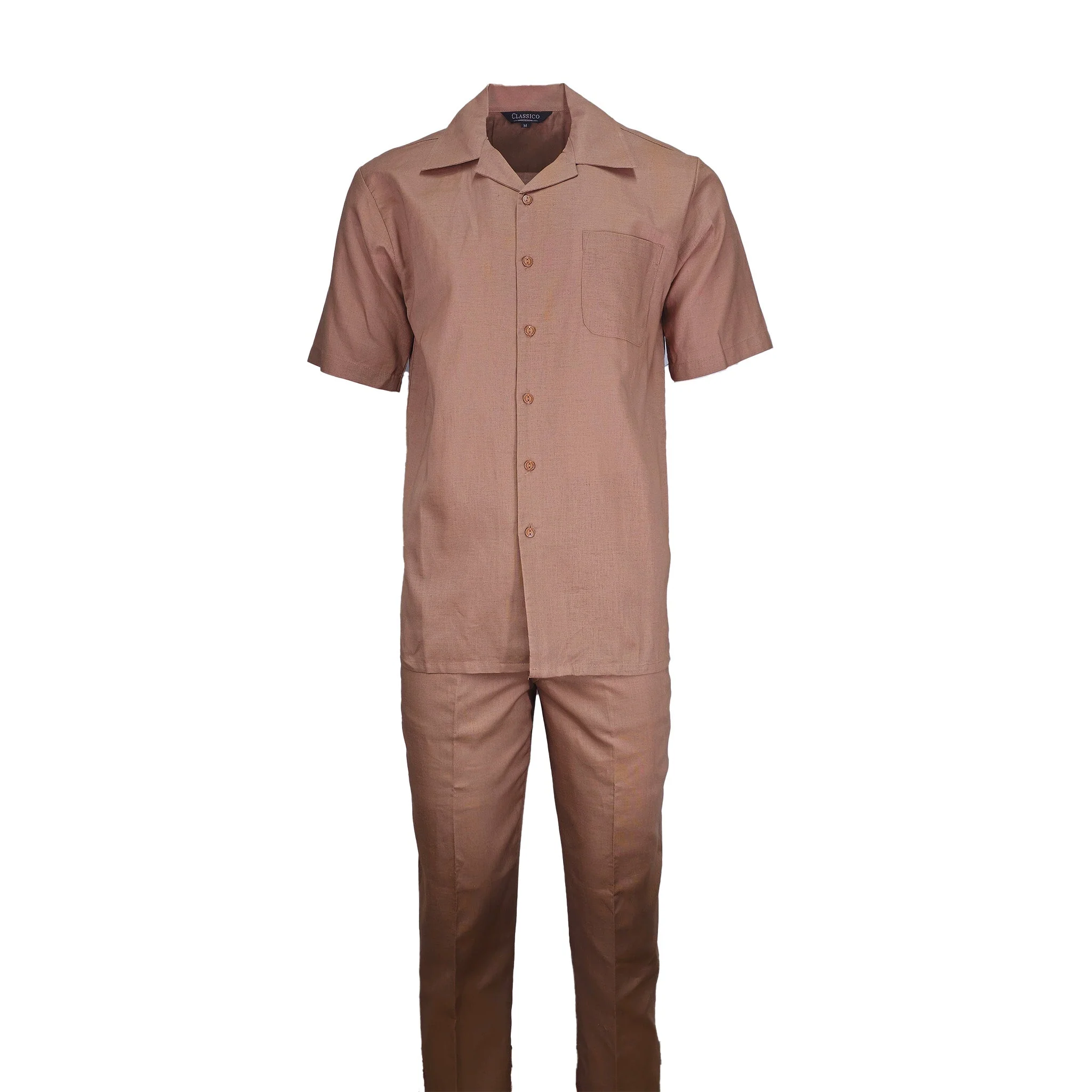 Mens Mocha Linen Shirt and Pants Casual Outfit Set - Image 2