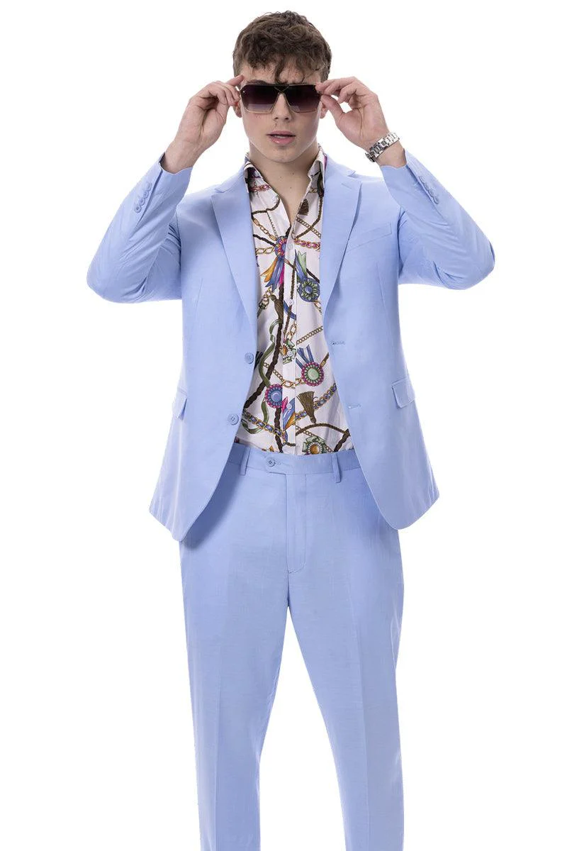 EJ Samuel Men's Modern Fit Sky Blue Linen Suit for Summer - Image 2