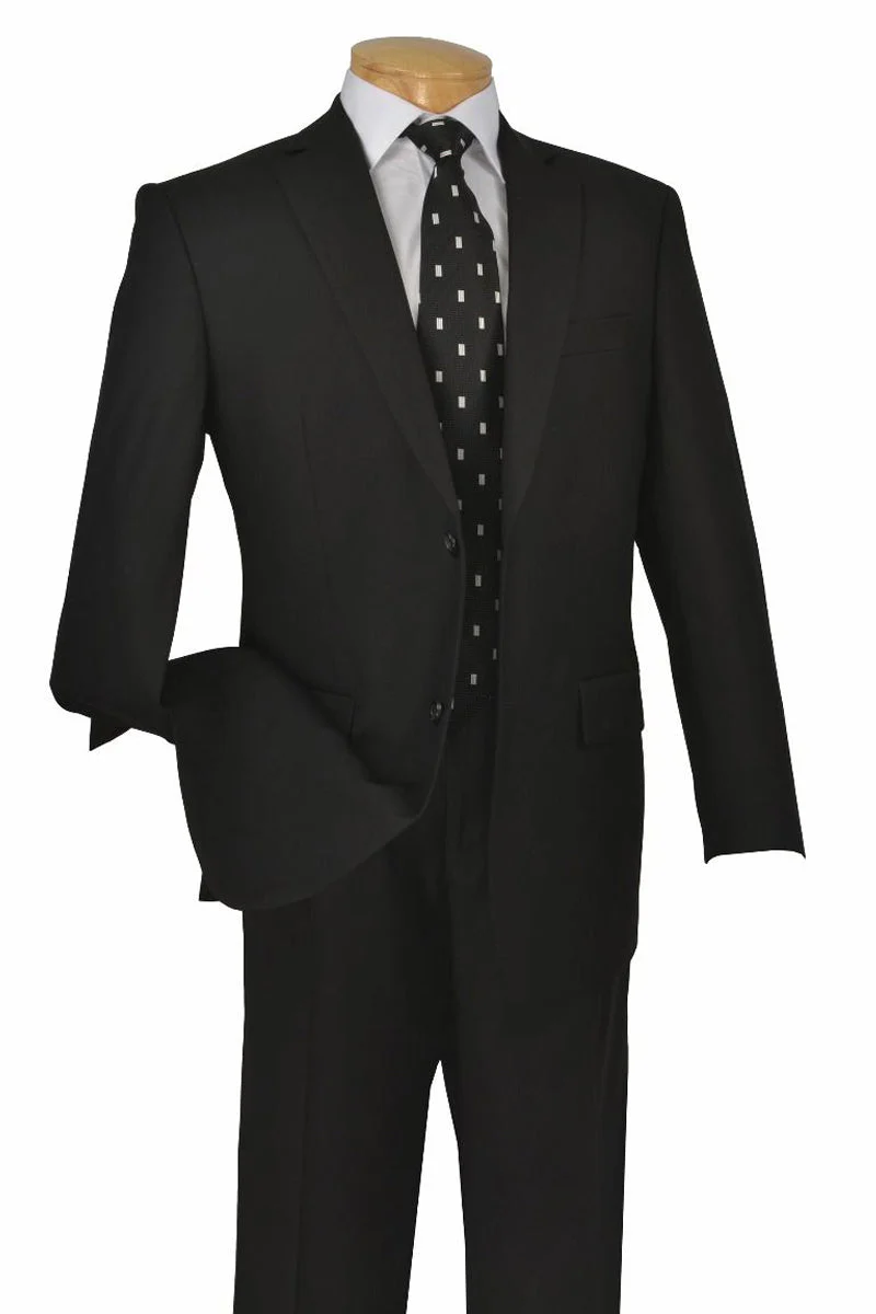 Apollo King "Black Modern Fit Two Button Poplin Men's Suit - Contemporary Style"