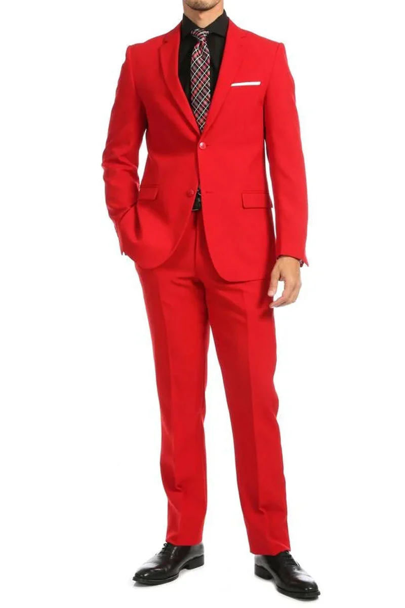 Apollo King "Red Poplin Suit for Men - Modern Fit Two Button Style"
