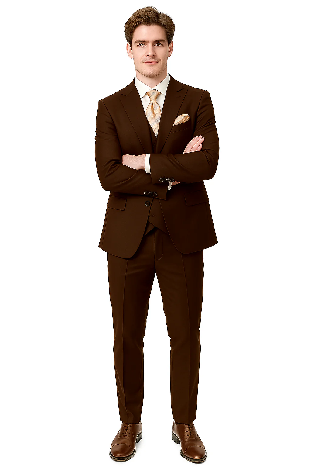 EJ Samuel Brown Modern Peak Lapel Suit with Double Breasted Vest - Image 4