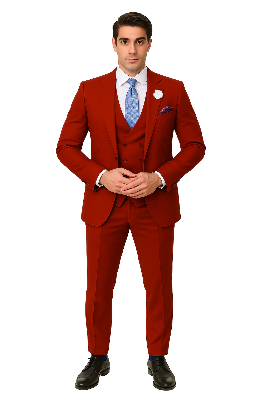 EJ Samuel Red Peak Lapel Suit with Double Breasted Vest - Image 7