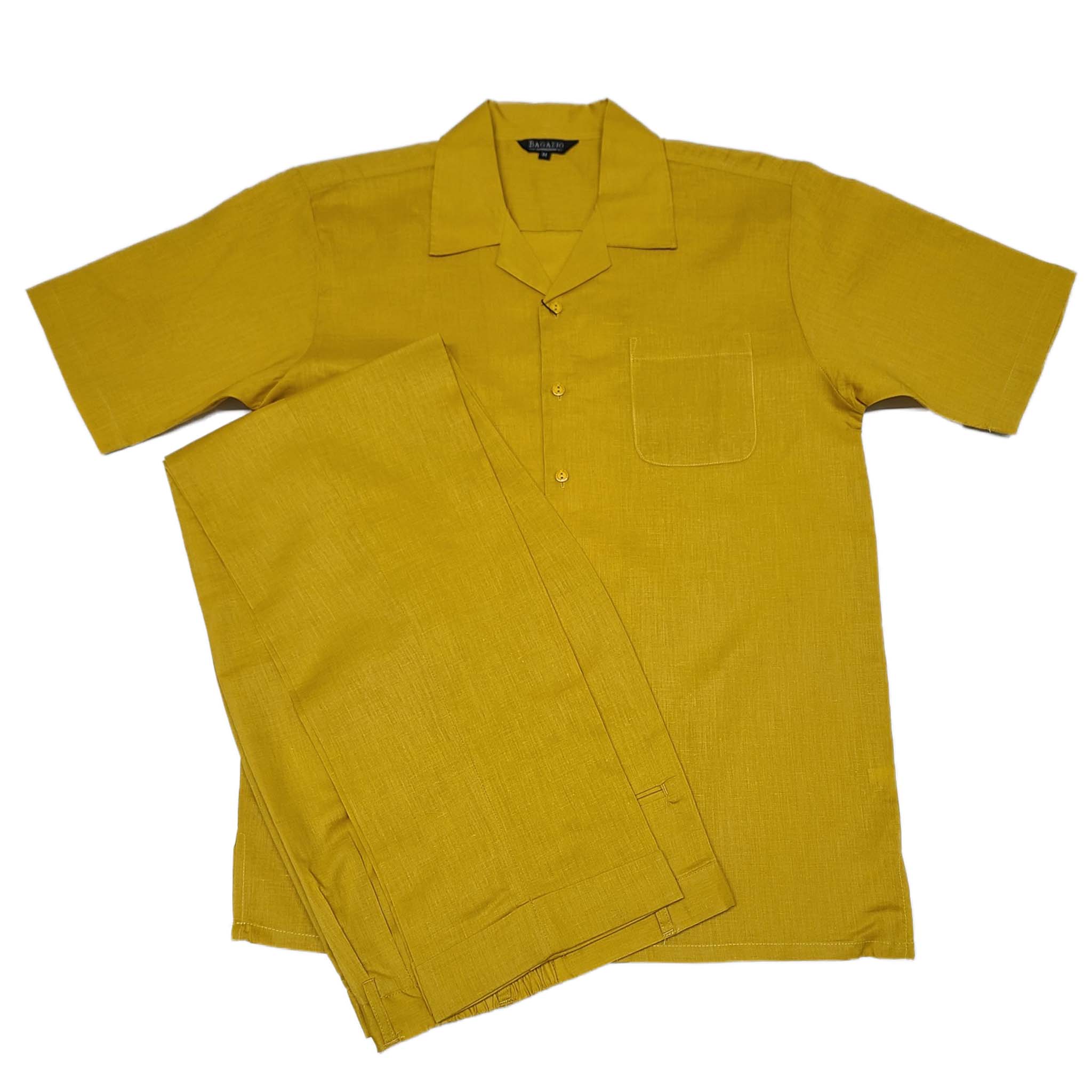 Mens Mustard Linen Shirt and Pants Casual Outfit Set - Image 3