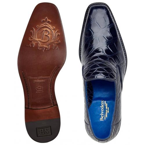 Belvedere Genova Navy Blue Alligator Loafers for Men - Image 3