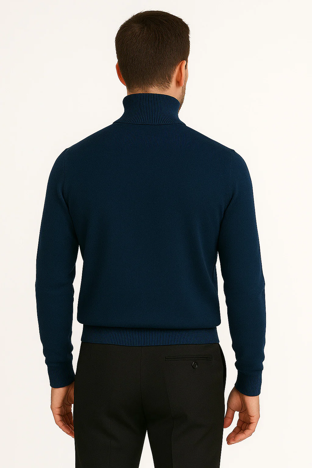 Men's Navy Blue Classic Turtleneck Sweater – Lightweight Knit Pullover - Image 3