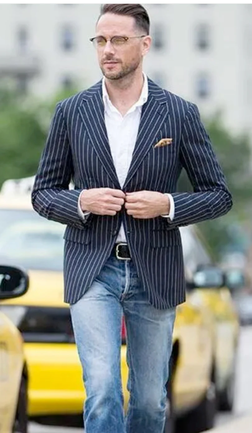 Mens Navy Blue Pinstripe Blazer – Classic Tailored Formal Jacket for Business, Office and Smart Casual Wear - Image 11