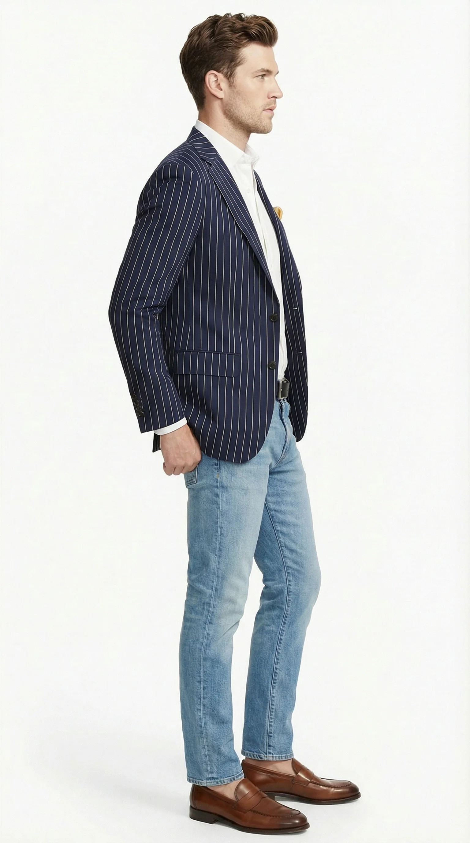 Mens Navy Blue Pinstripe Blazer – Classic Tailored Formal Jacket for Business, Office and Smart Casual Wear - Image 3