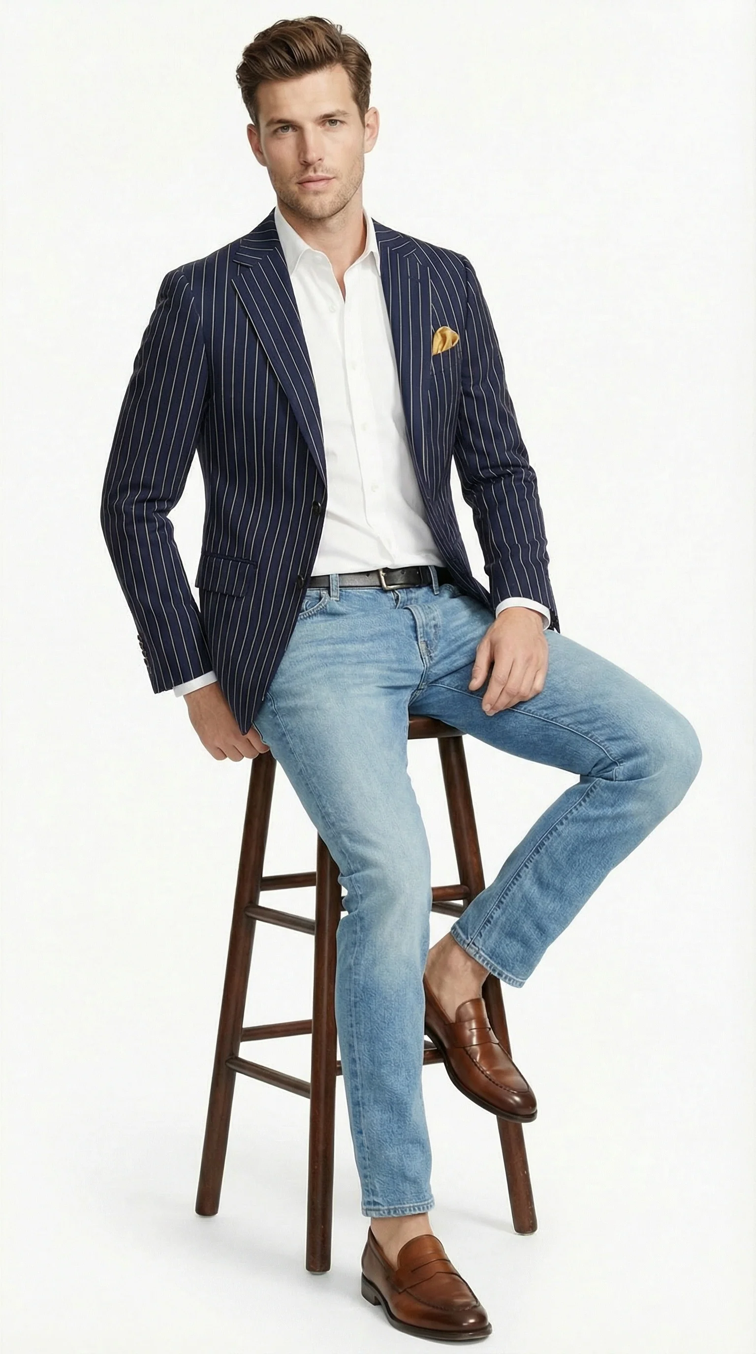 Mens Navy Blue Pinstripe Blazer – Classic Tailored Formal Jacket for Business, Office and Smart Casual Wear - Image 4