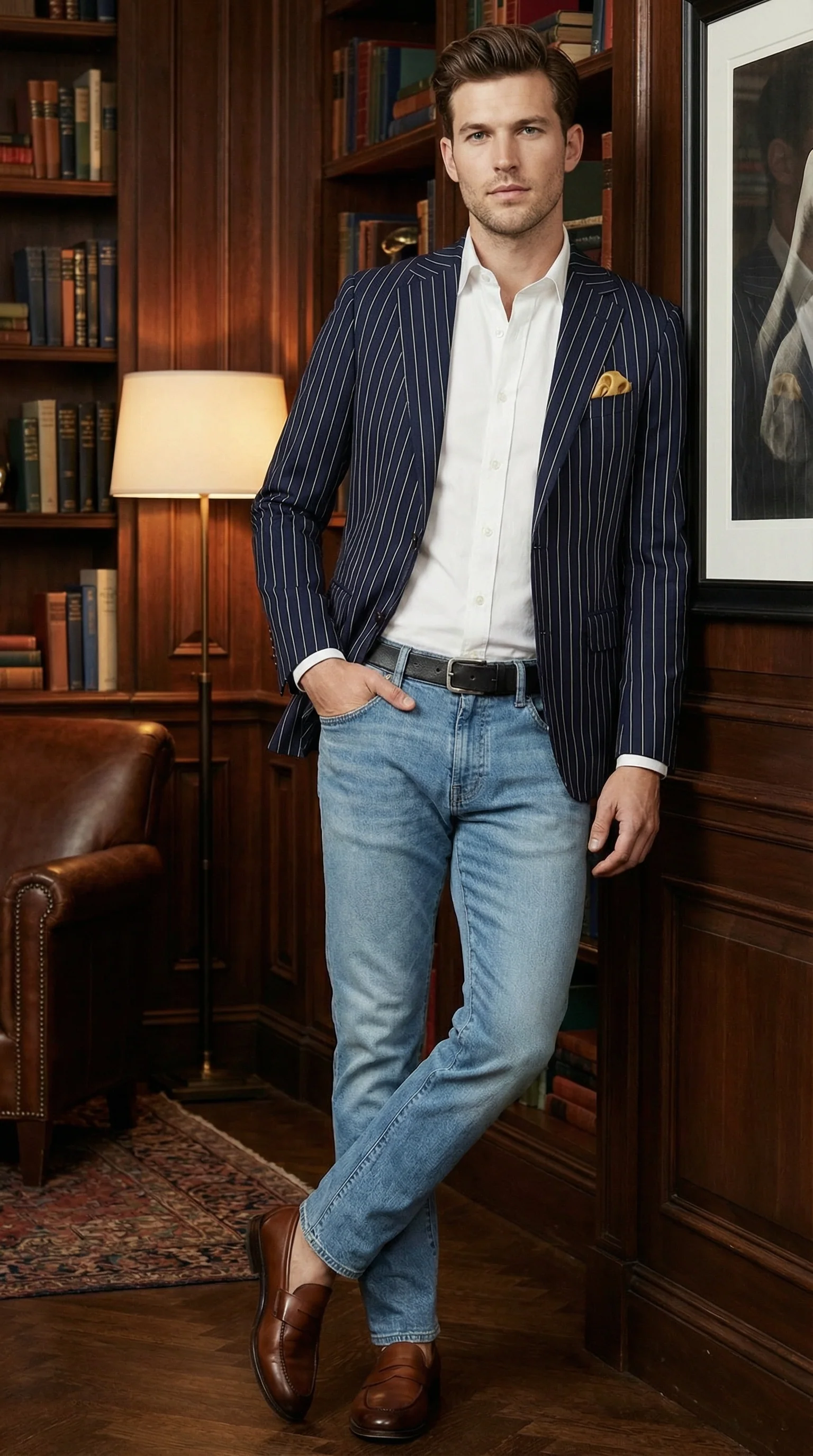 Mens Navy Blue Pinstripe Blazer – Classic Tailored Formal Jacket for Business, Office and Smart Casual Wear - Image 6