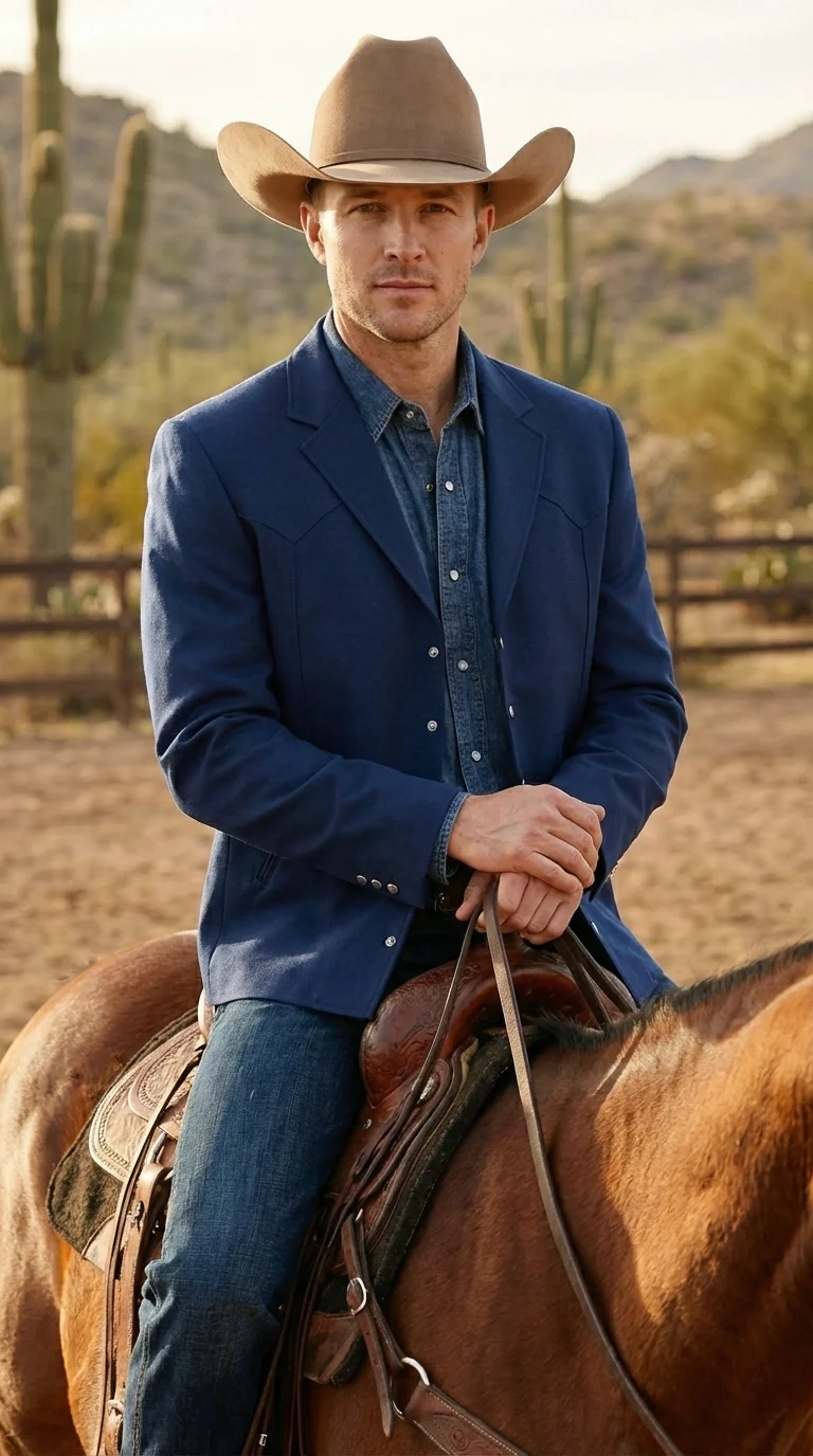 Mens Navy Blue Western Blazer Set – Cowboy Style Jacket and Pants Outfit Classic Country Western Blazer - Image 14