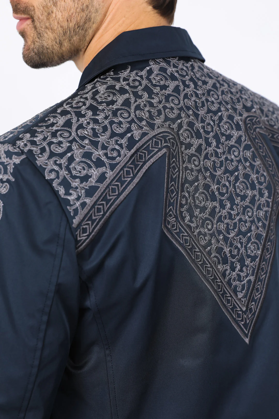 Men’s Navy Fashion Blazer with Embroidery – Smart Casual Dress Jacket - Image 5