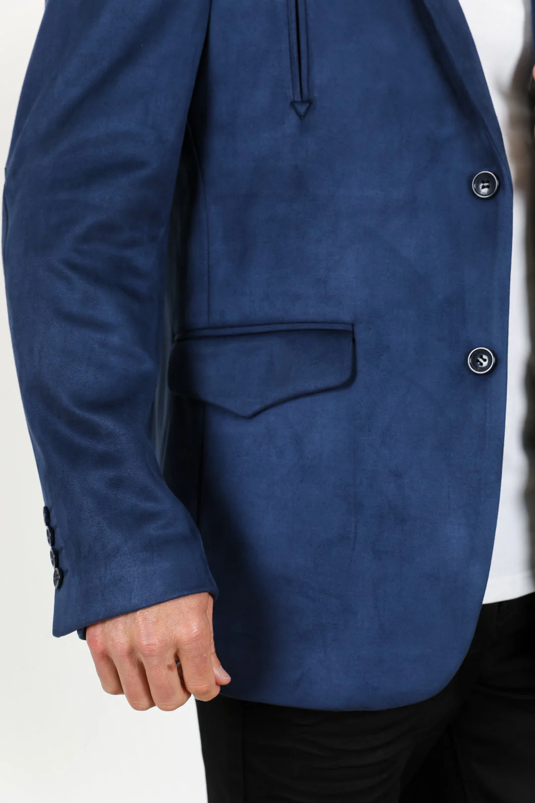 Men’s Navy Faux Suede Blazer – Double Button Smart Casual Jacket - Image 3