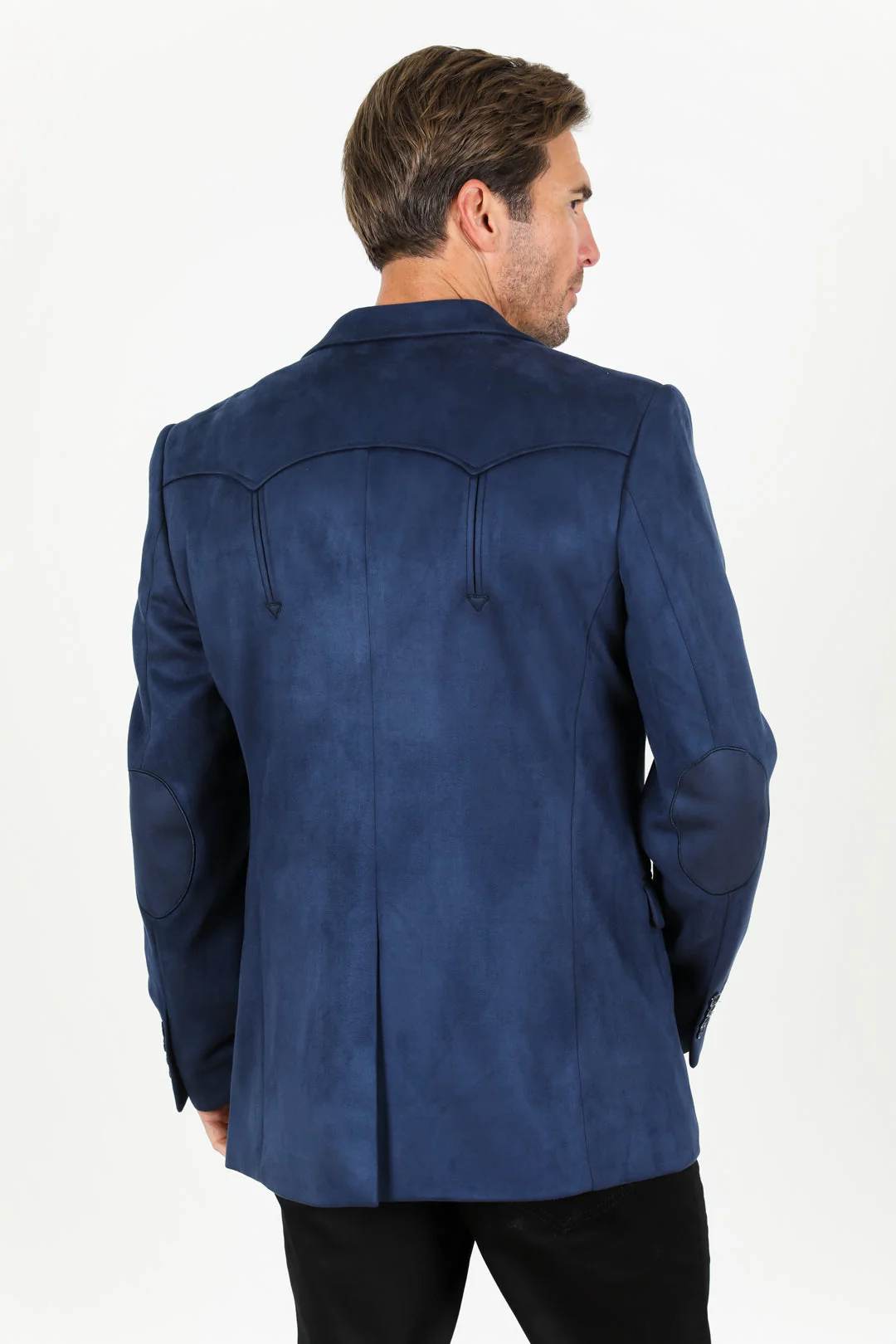 Men’s Navy Faux Suede Blazer – Double Button Smart Casual Jacket - Image 4