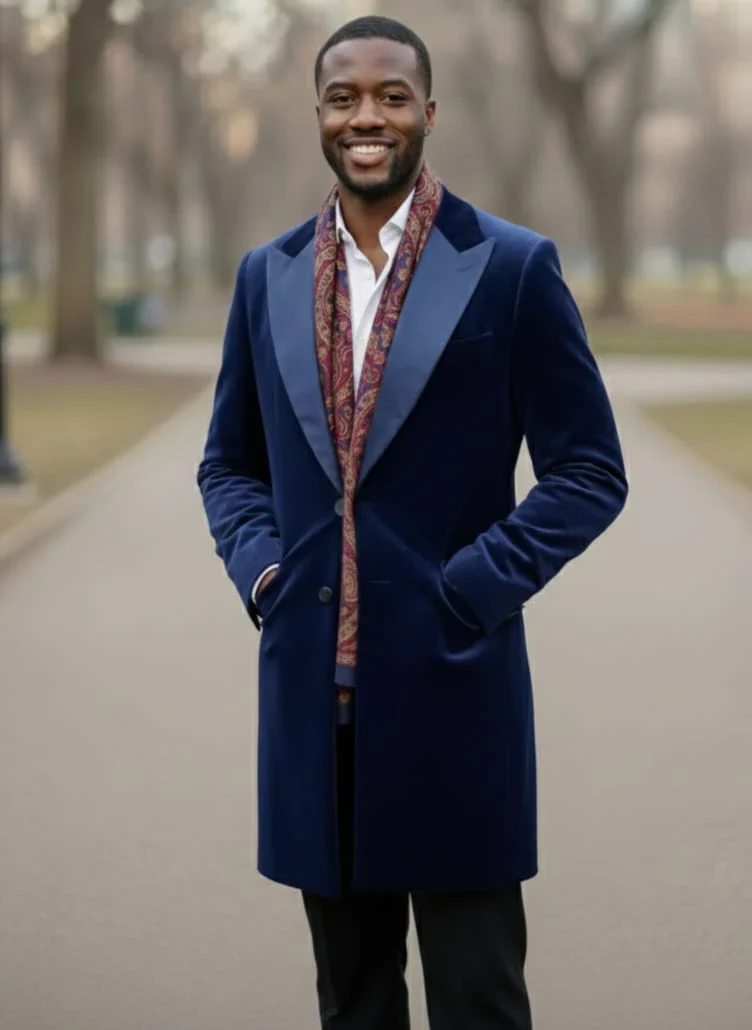 Mens Navy Velvet Victorian Tailcoat Tuxedo – Three Quarter Length Cutaway Stage And Wedding Jacket - Image 3