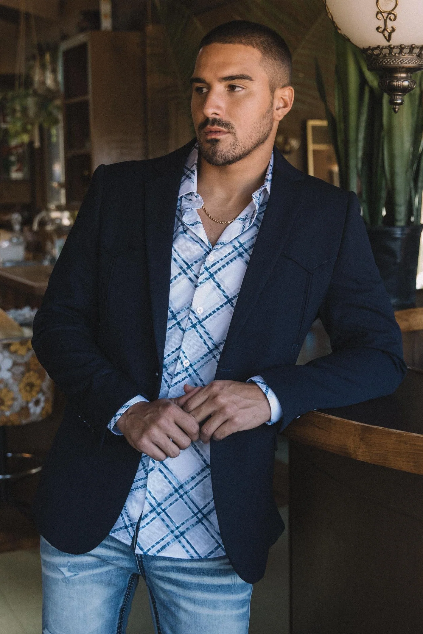 Men’s Navy Western Cowboy Blazer – Double Button Dress Coat - Image 8