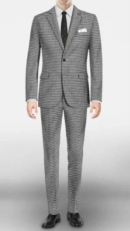 Mens Notch Lapel Ticket Pocket Suit Black