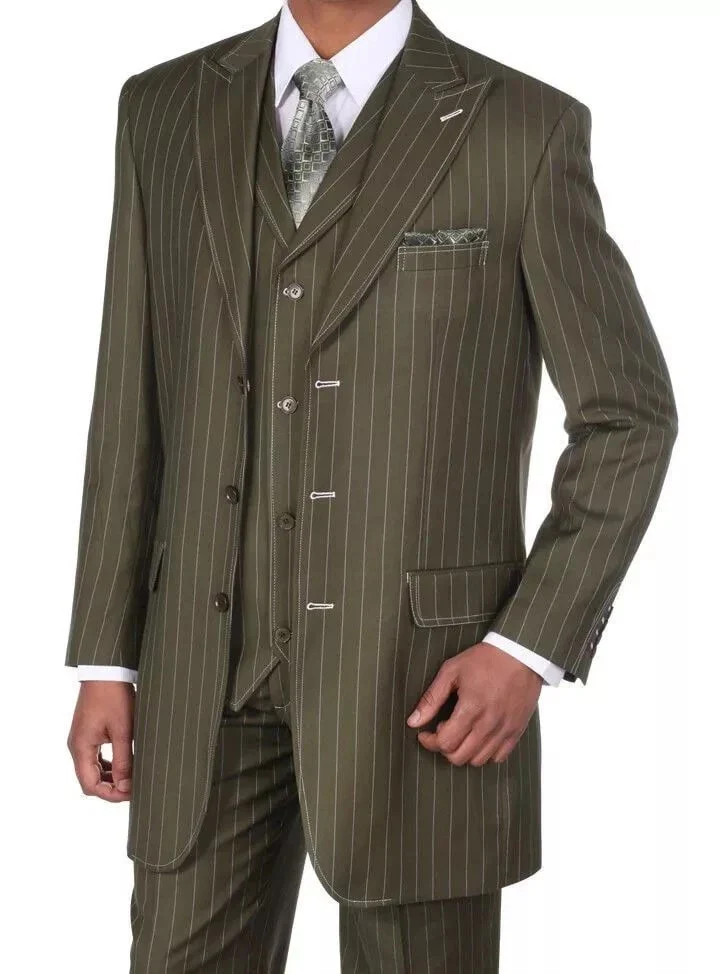 Mens Olive Green Pinstripe Zoot Suit – 1920s Gangster Vintage 3-Piece Suit for Formal and Themed Events - Image 7