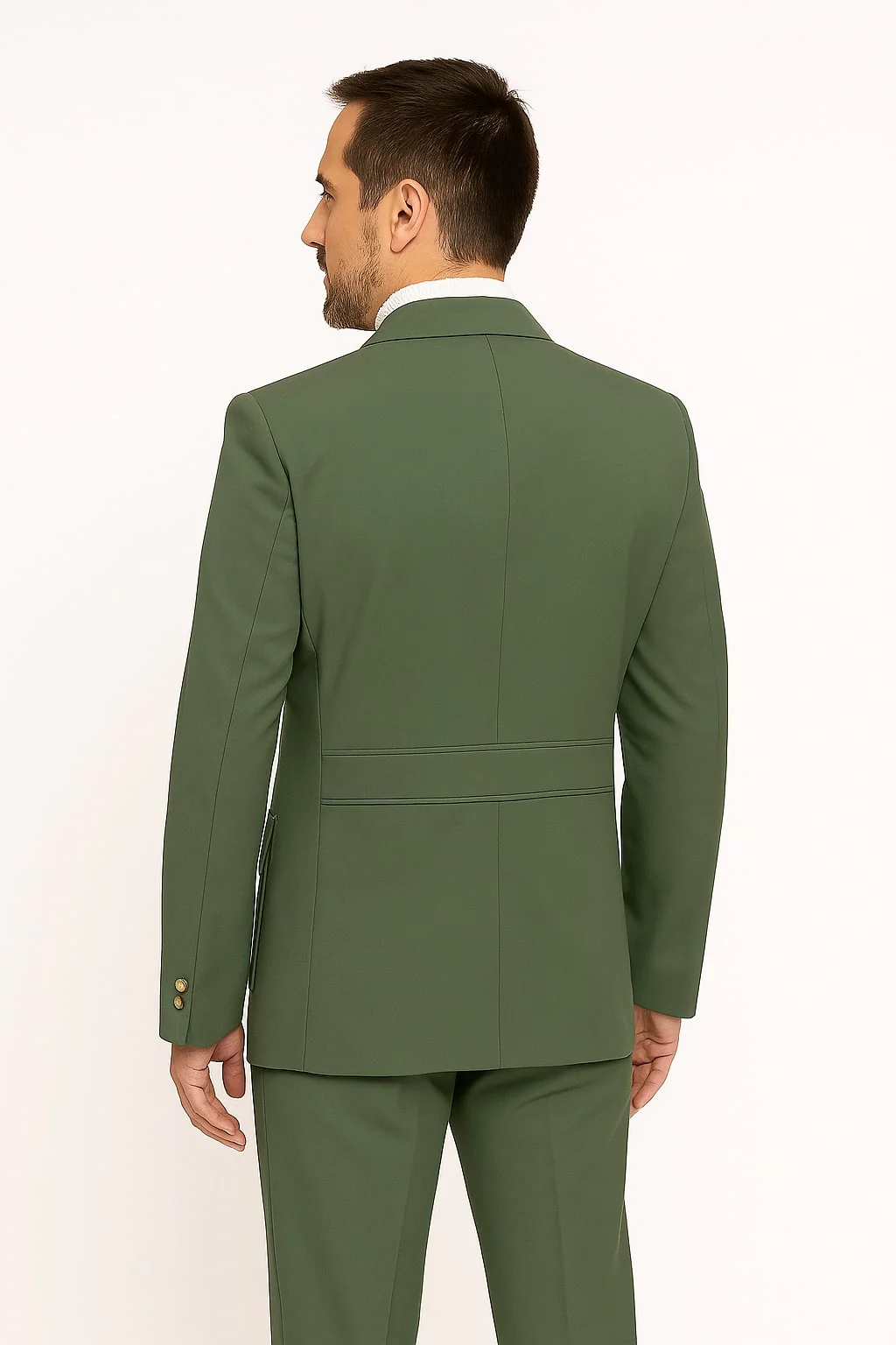 Mens Olive Green Safari Suit Set with Utility Jacket and Adjustable Waist Pants - Image 2