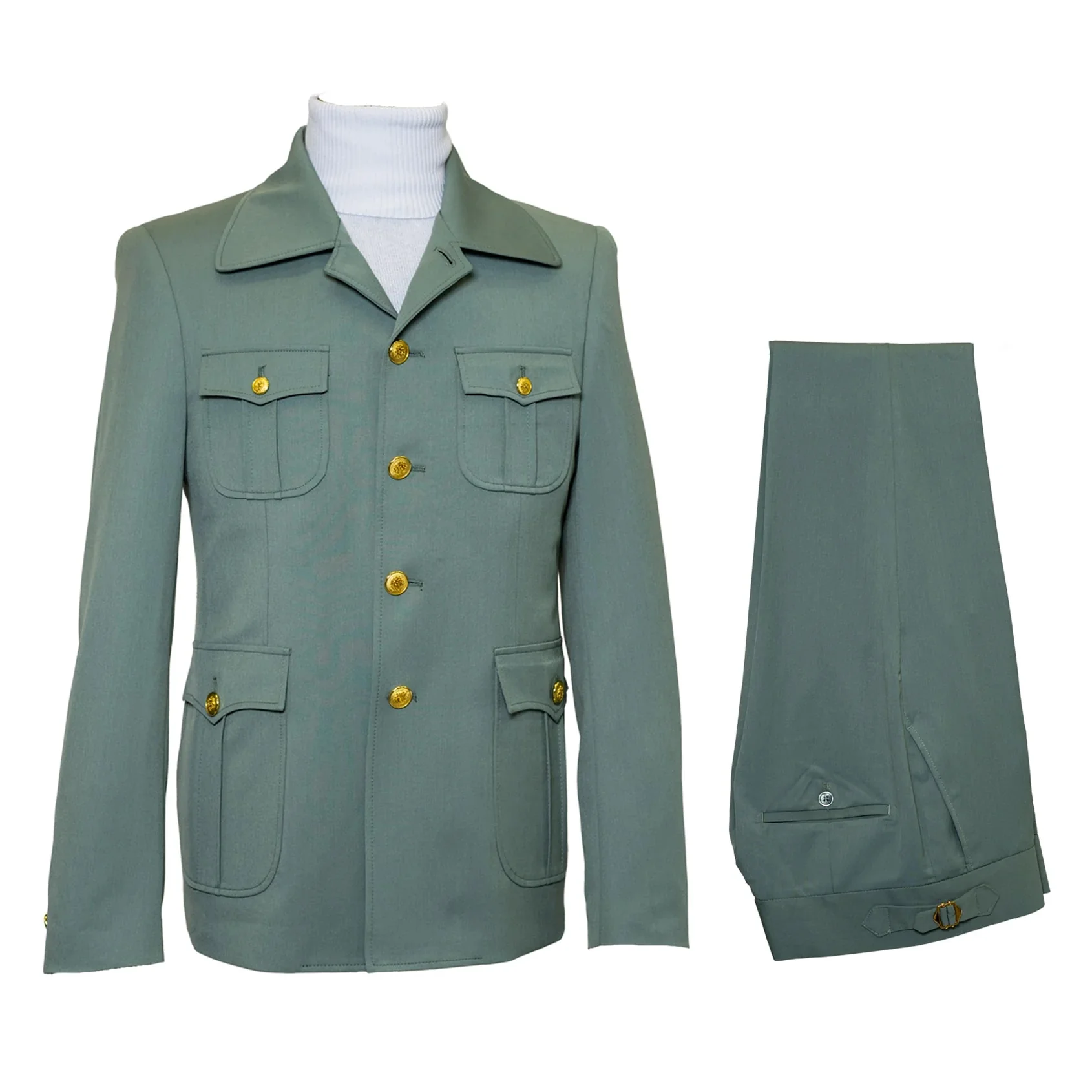 Mens Olive Green Safari Suit Set with Utility Jacket and Adjustable Waist Pants - Image 4