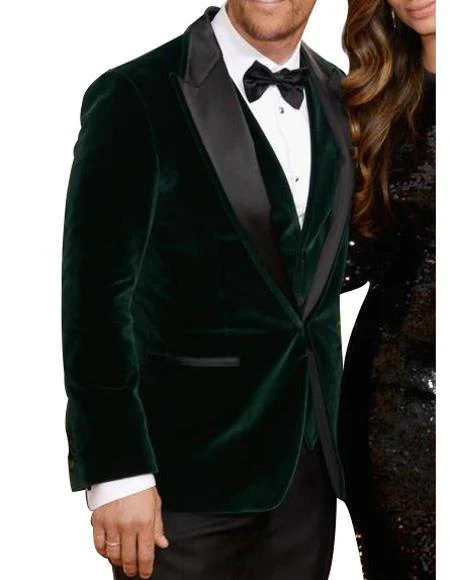 Men's Olive Side Vents Velvet Fabric Fully Lined Jacket