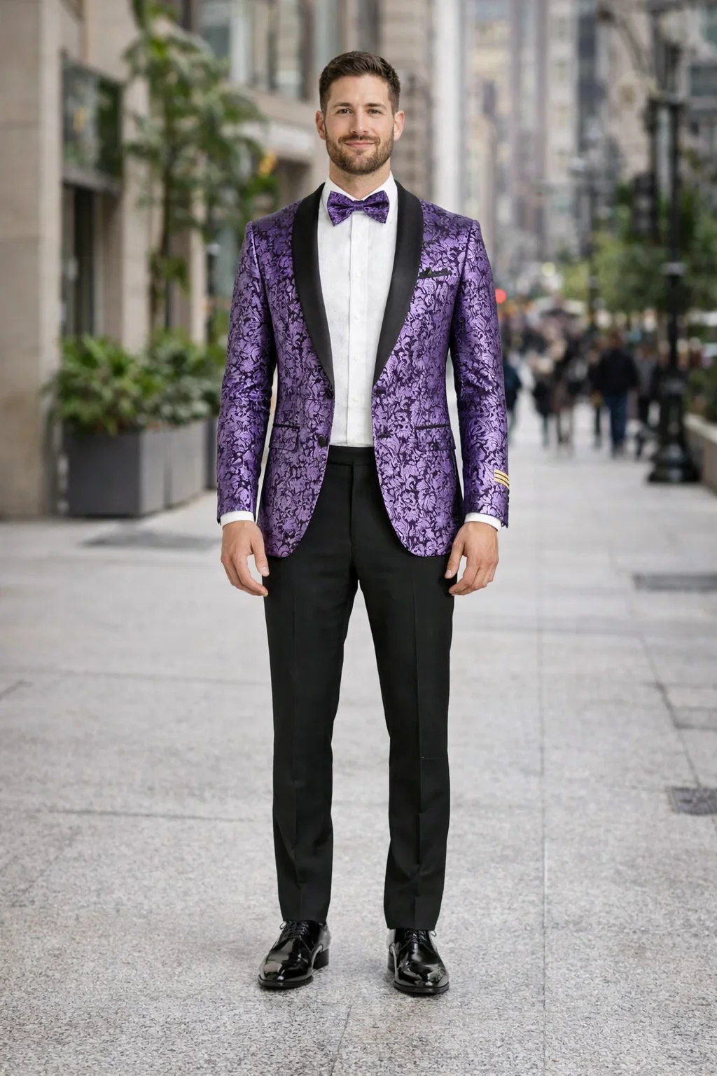 Mens One Button Black and Purple Tuxedo Smoking Jacket Blazer - Image 4