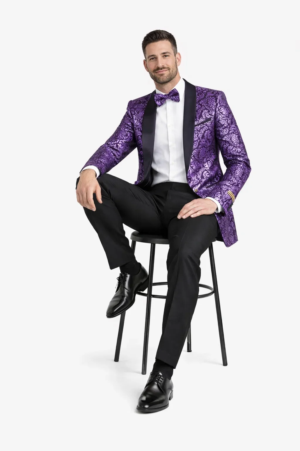 Mens One Button Black and Purple Tuxedo Smoking Jacket Blazer - Image 5