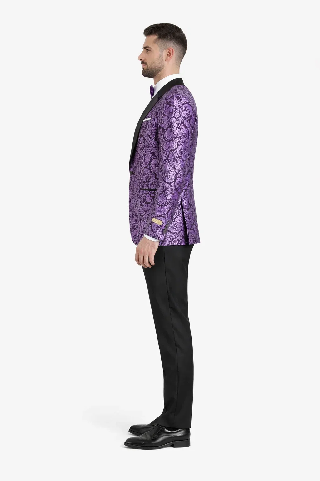 Mens One Button Black and Purple Tuxedo Smoking Jacket Blazer - Image 6