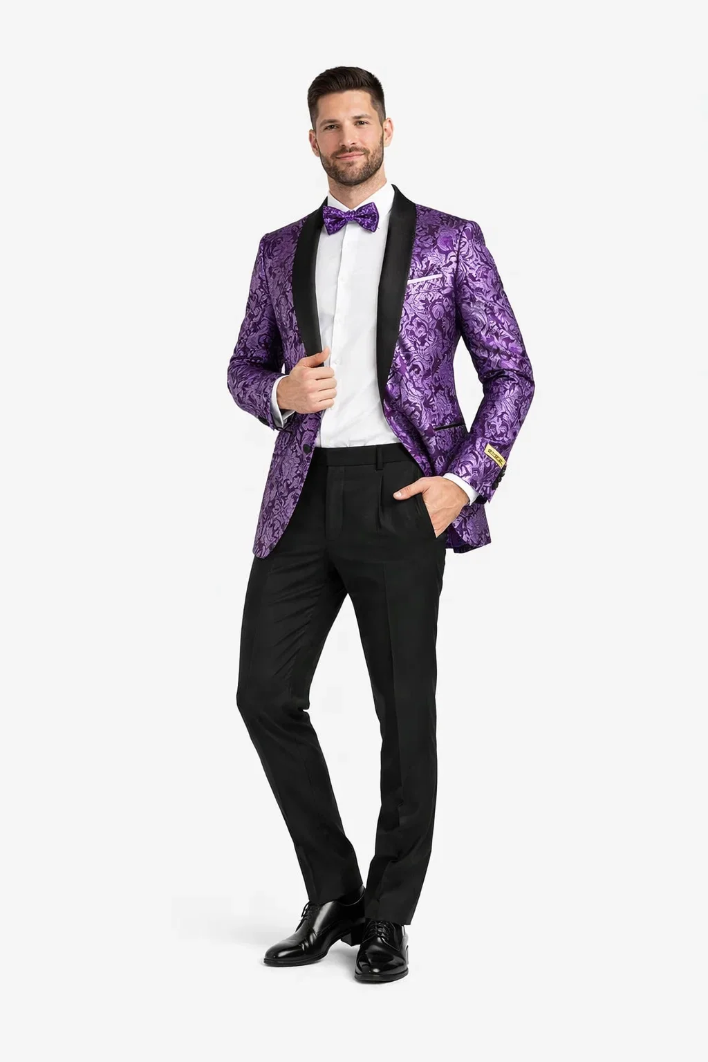 Mens One Button Black and Purple Tuxedo Smoking Jacket Blazer - Image 7