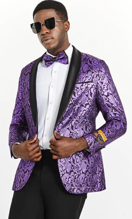 Mens One Button Black and Purple Tuxedo Smoking Jacket Blazer - Image 8