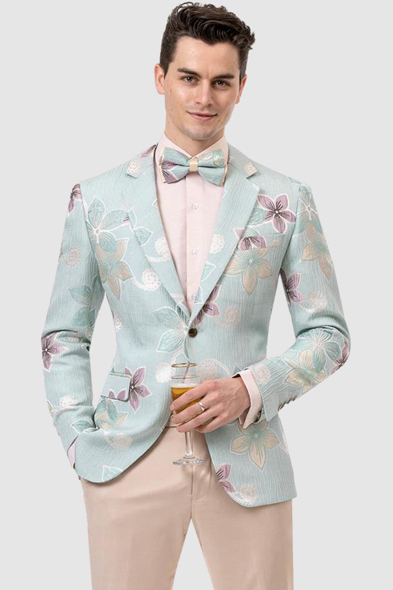 EJ Samuel Men's Teal Floral One-Button Blazer