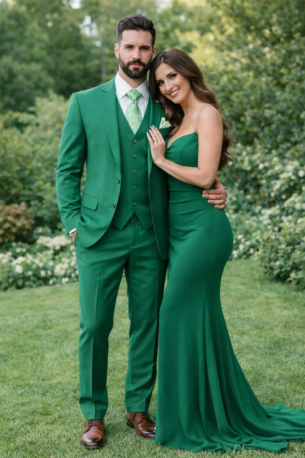 Mens One Button Notch Lapel Green Suit - Image 4