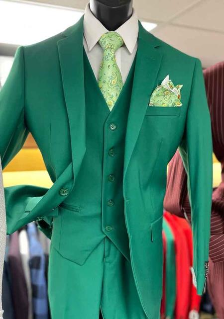 Mens One Button Notch Lapel Green Suit - Image 5