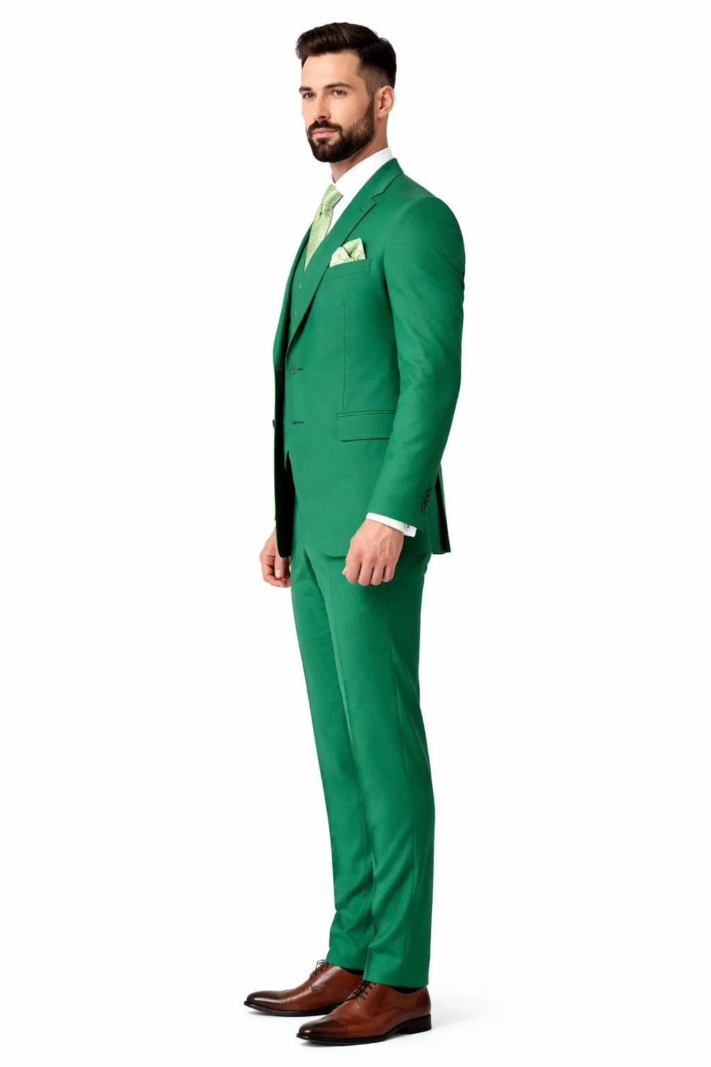 Mens One Button Notch Lapel Green Suit - Image 7