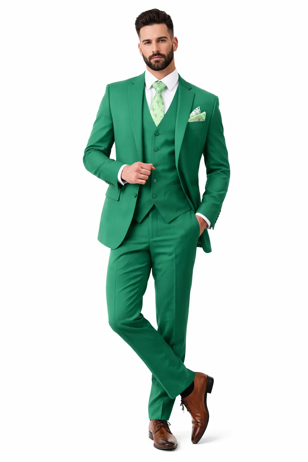 Mens One Button Notch Lapel Green Suit - Image 8