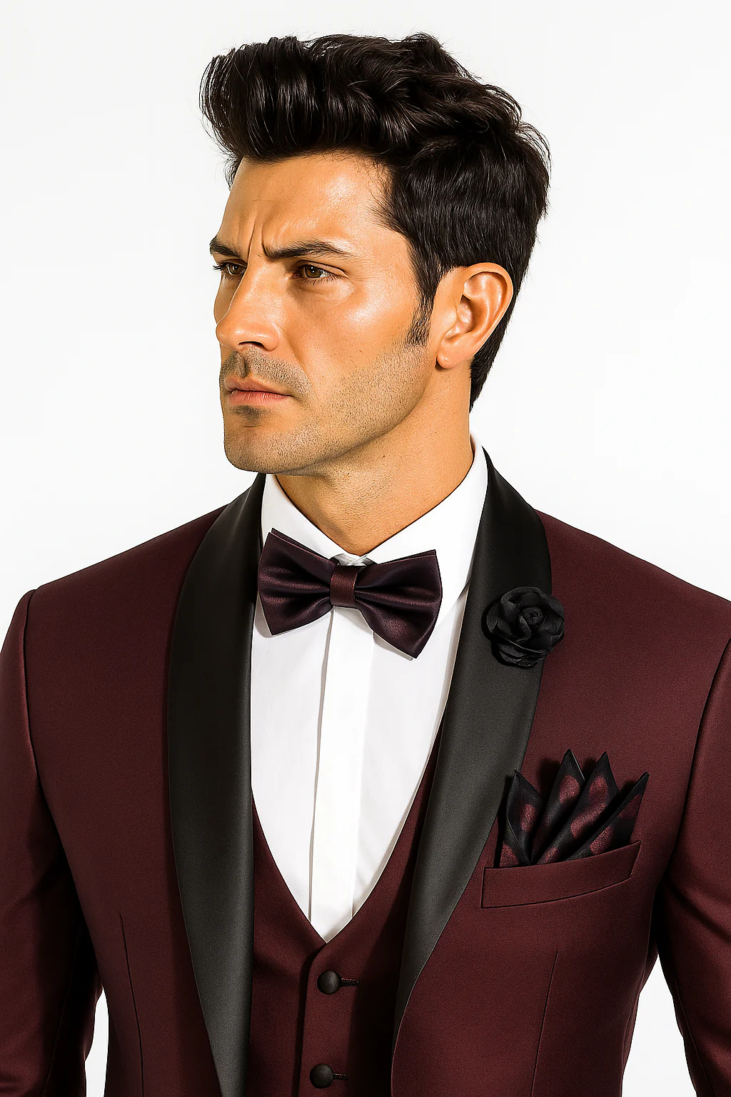 Mens One Button Shawl Lapel Suit Burgundy - Image 6