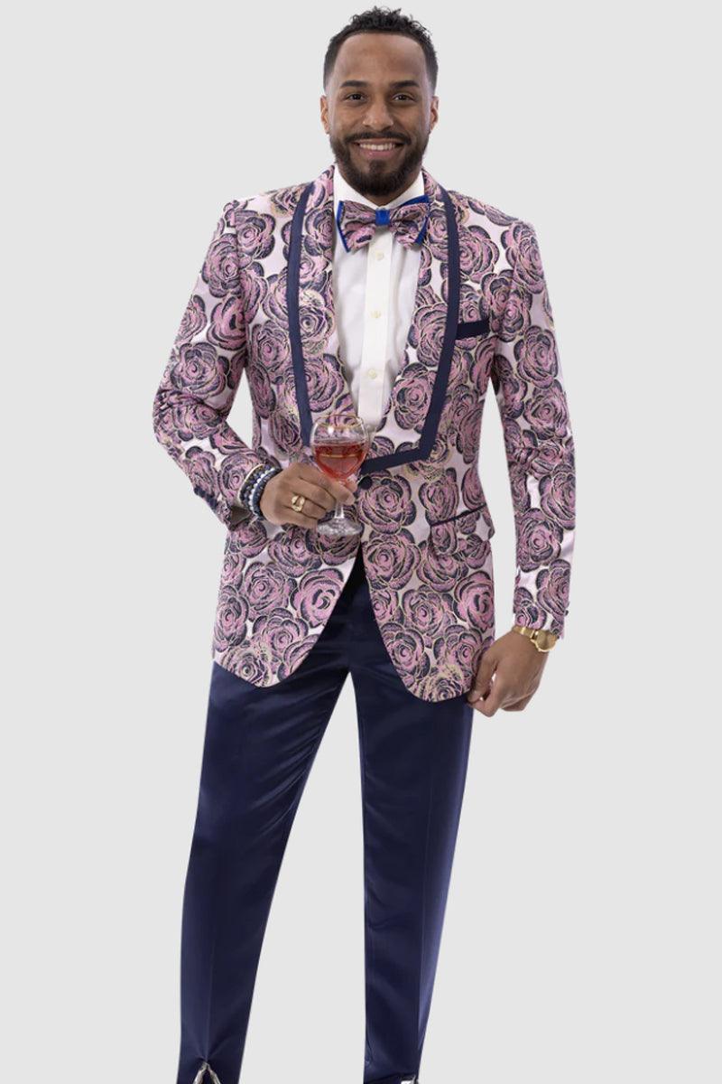 EJ Samuel Navy & Pink Paisley Floral One-Button Tux Jacket