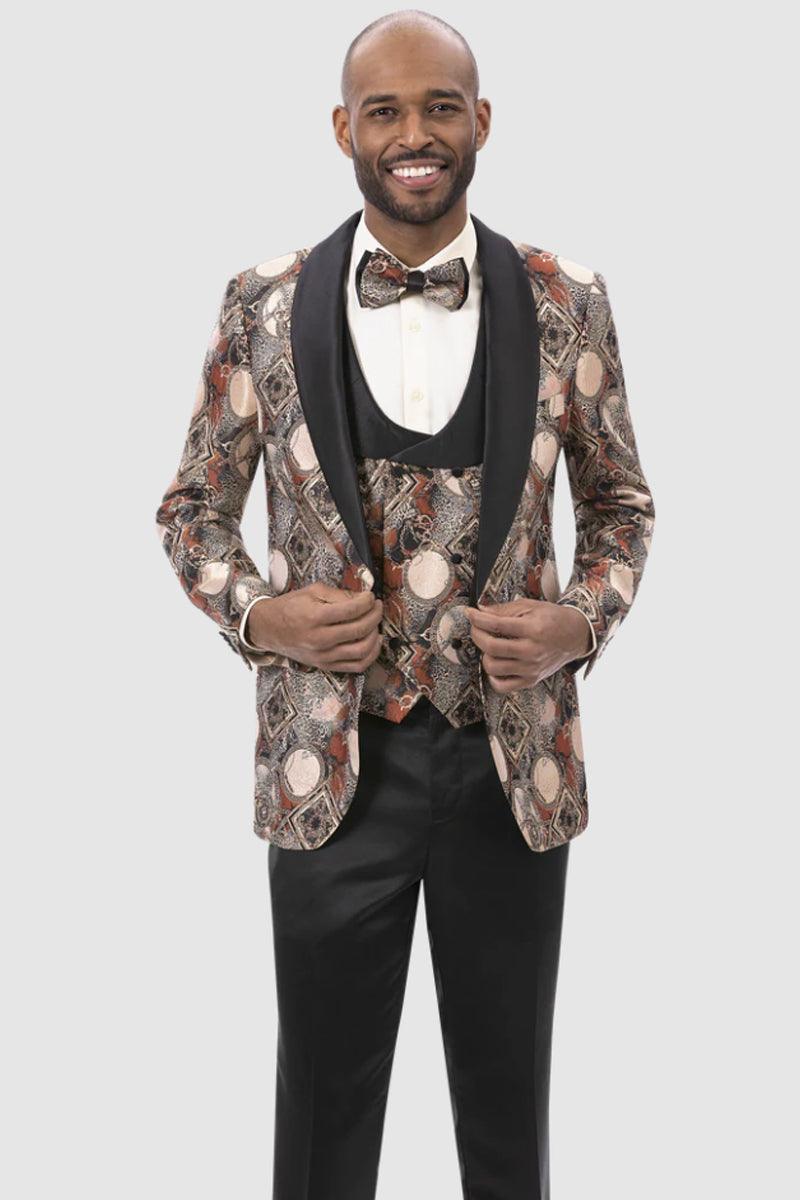 Rust Geometric Vested Tuxedo by EJ Samuel