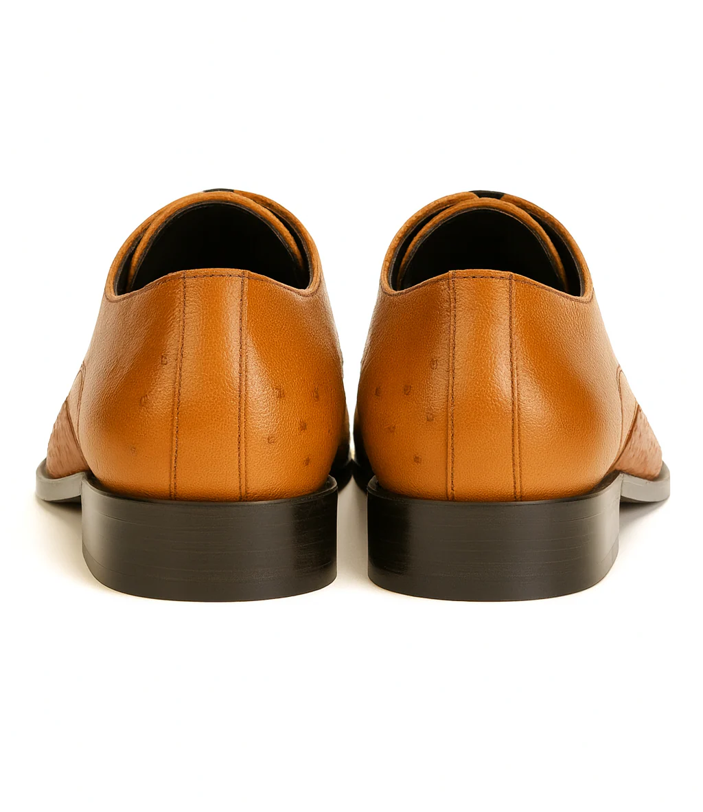 Mens Ostrich Skin Shoes Men's Full Leather Cognac Vestigium Genuine Ostrich Derby Shoes Handcrafted - Image 3