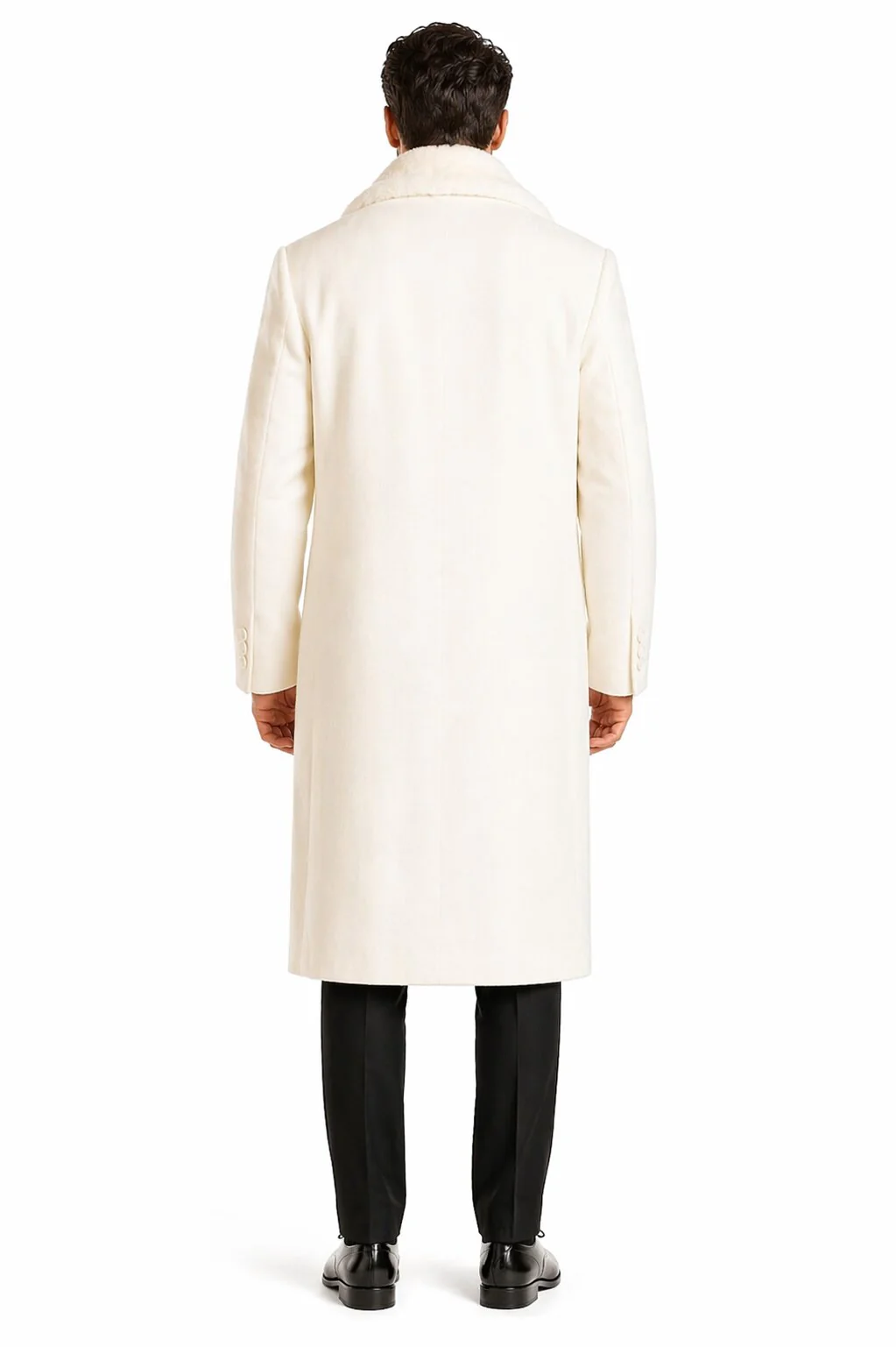 Mens Overcoat With Fur Collar - Ivory Topcoat - Image 2