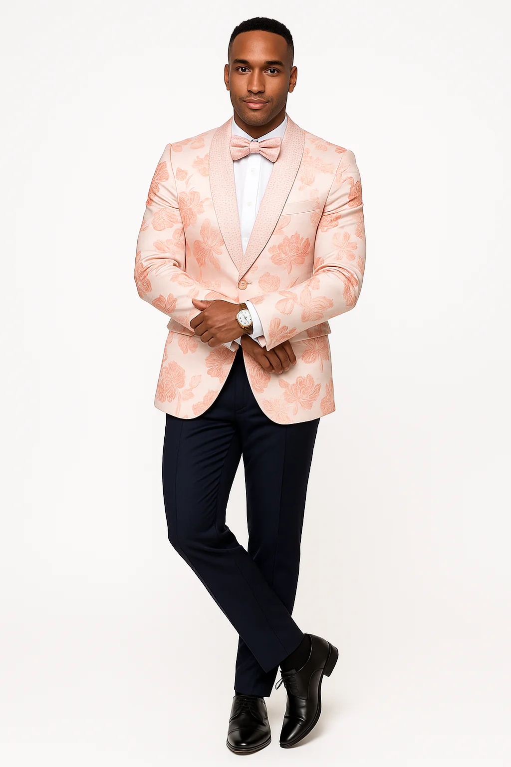 Mens Paisley Jeweled Shawl Prom Tuxedo in Blush Pink - Image 2